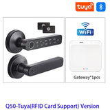 Q50 tuya bluetooth inteligente impressão digital maçaneta da porta fechadura senha eletrônica/cartão rfid/chaves/app desbloqueio remoto bloqueio do hotel à prova de chuva