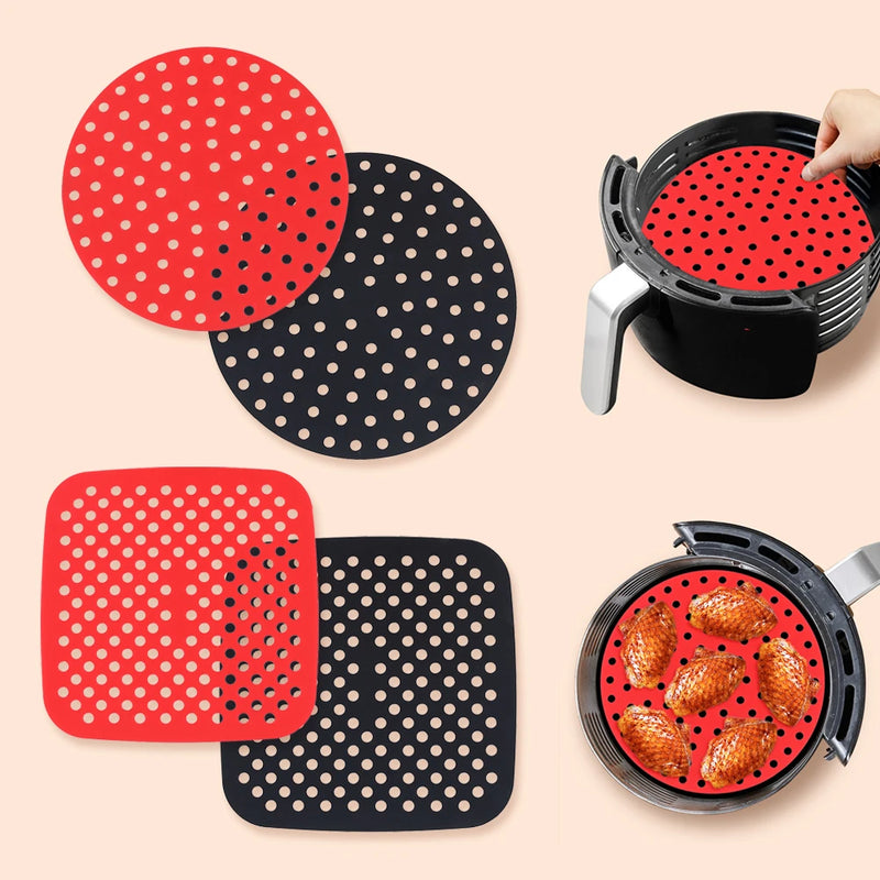Air Fryer Silicone Liner Mat, Reutilizável, Antiaderente, Cozimento, Redondo, Quadrado, Acessórios de cozinha