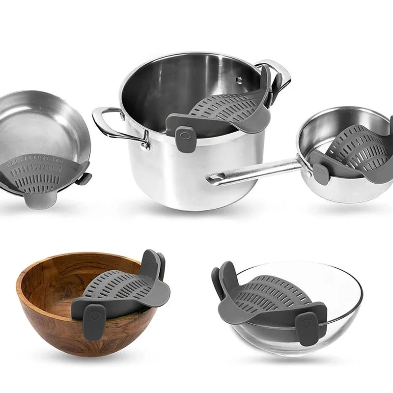 Coador de cozinha de silicone clipe em panelas e panelas rack de drenagem macarrão vegetal frutas coador cozinha gadgets