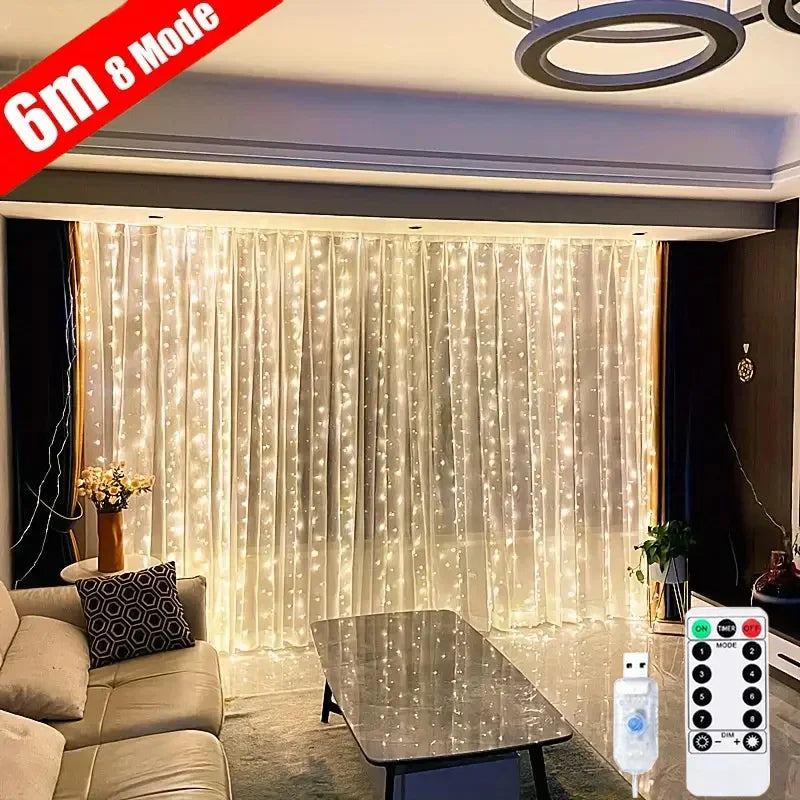 Luzes de corda usb feriado casamento luz de fadas guirlanda luzes para o quarto 3/4/6m cortina de controle remoto led decoração de natal