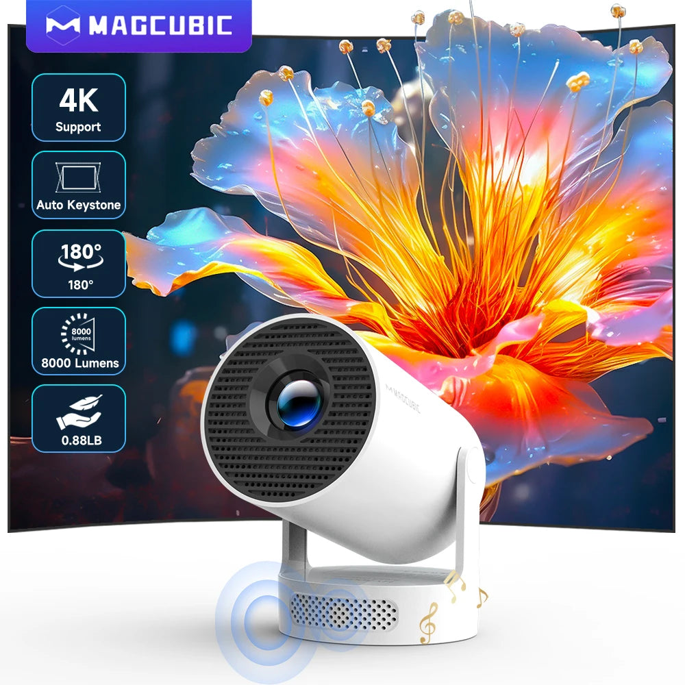 Projetor Portátil 4K Android 11 - Wifi Duplo, Bluetooth 5.0
