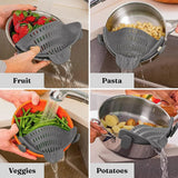 Coador de cozinha de silicone clipe em panelas e panelas rack de drenagem macarrão vegetal frutas coador cozinha gadgets