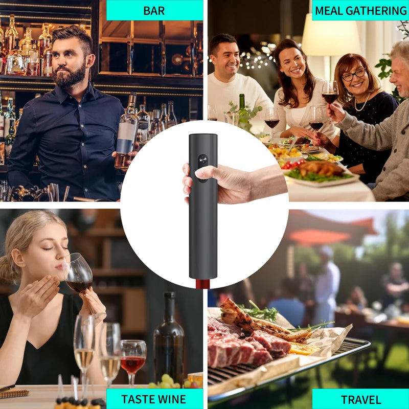 Abridor de Vinho Elétrico com Aerador e Cortador de Lacre