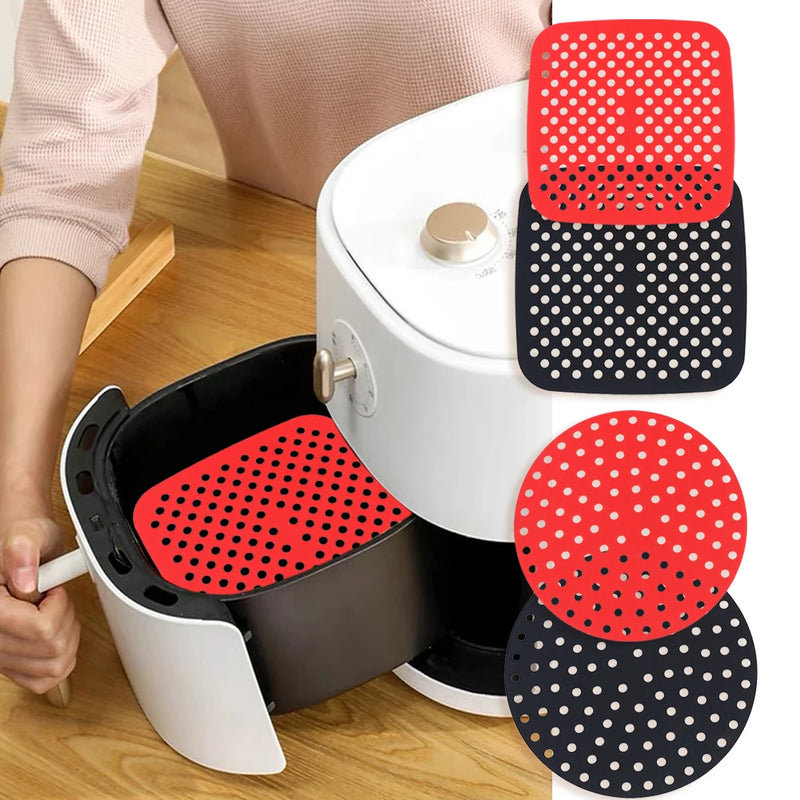 Air Fryer Silicone Liner Mat, Reutilizável, Antiaderente, Cozimento, Redondo, Quadrado, Acessórios de cozinha