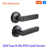 Q50 tuya bluetooth inteligente impressão digital maçaneta da porta fechadura senha eletrônica/cartão rfid/chaves/app desbloqueio remoto bloqueio do hotel à prova de chuva