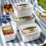 Conjunto de recipiente de armazenamento de alimentos para geladeira, 3 pacotes com tampas com filtro, caixas de armazenamento de cozinha, organizador de frutas e vegetais
