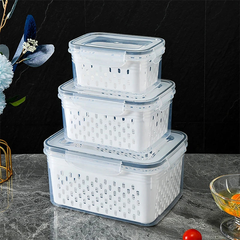 Conjunto de Potes Organizadores para Geladeira com Filtro (3 Peças)