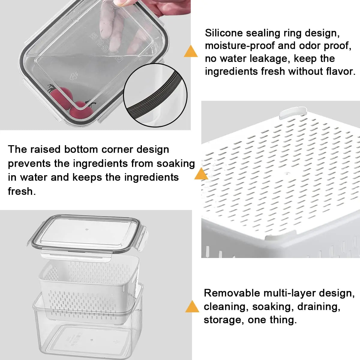 Conjunto de Potes Organizadores para Geladeira com Filtro (3 Peças)