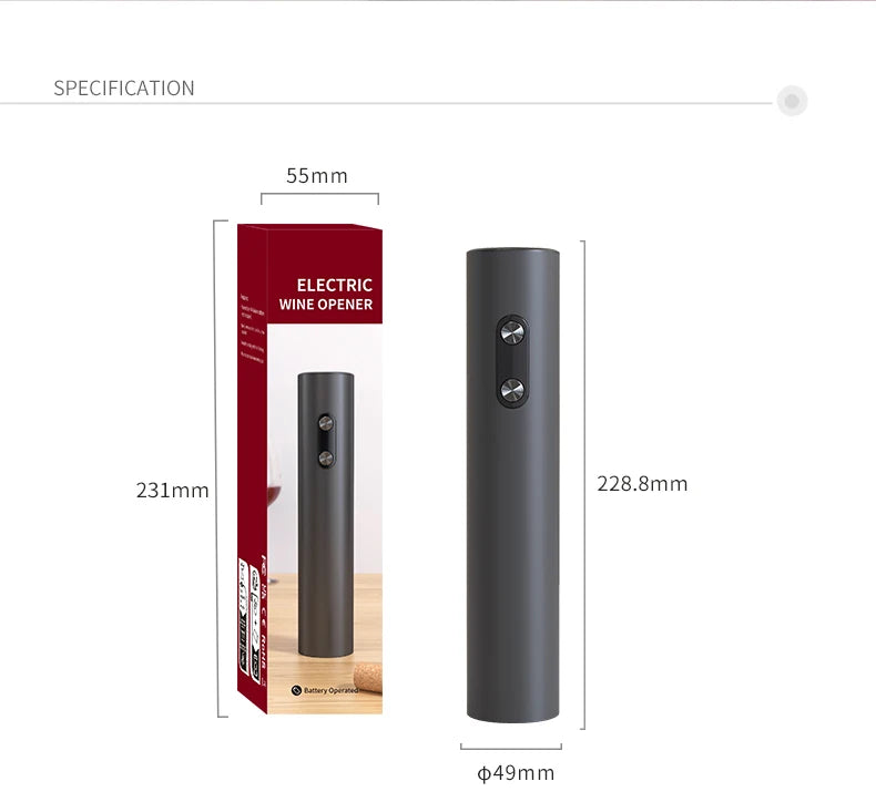 Abridor de Vinho Elétrico com Aerador e Cortador de Lacre