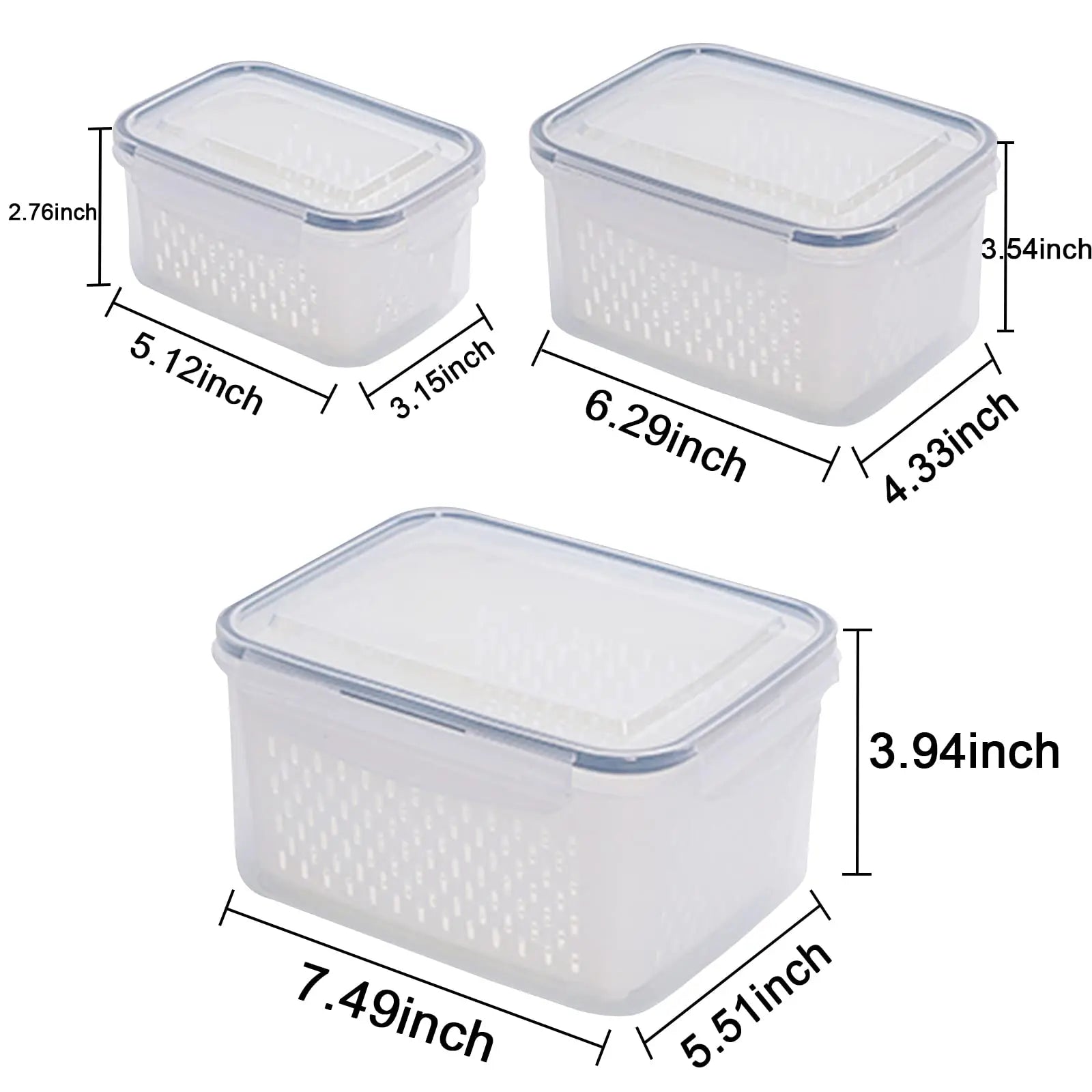 Conjunto de Potes Organizadores para Geladeira com Filtro (3 Peças)