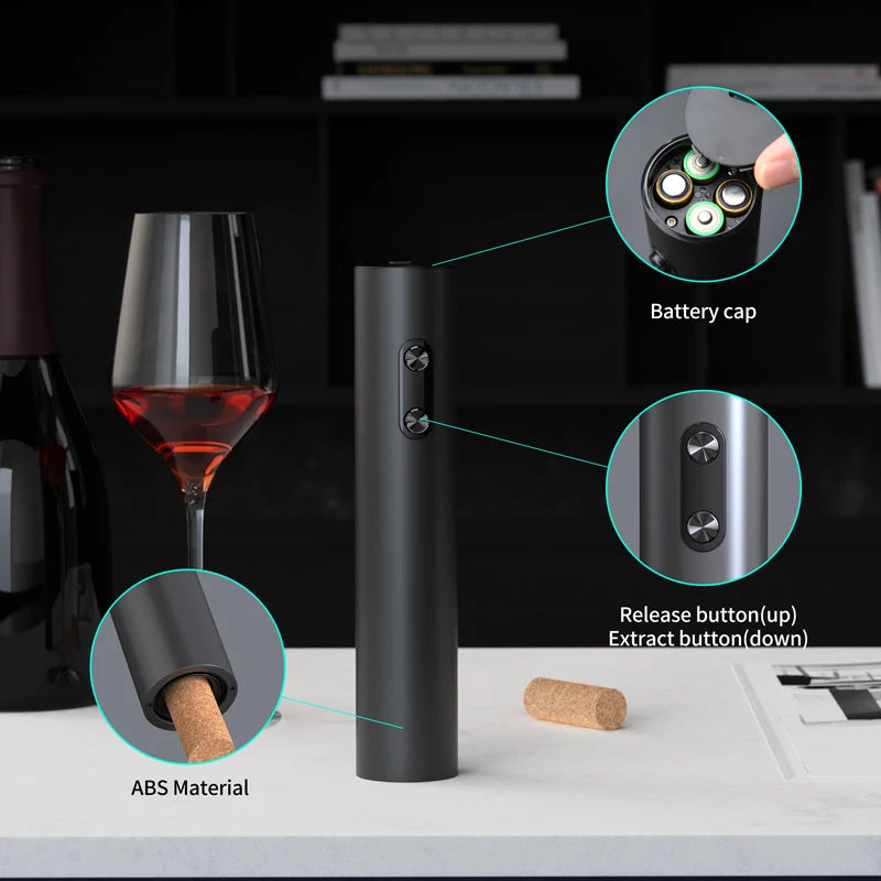 Abridor de Vinho Elétrico com Aerador e Cortador de Lacre